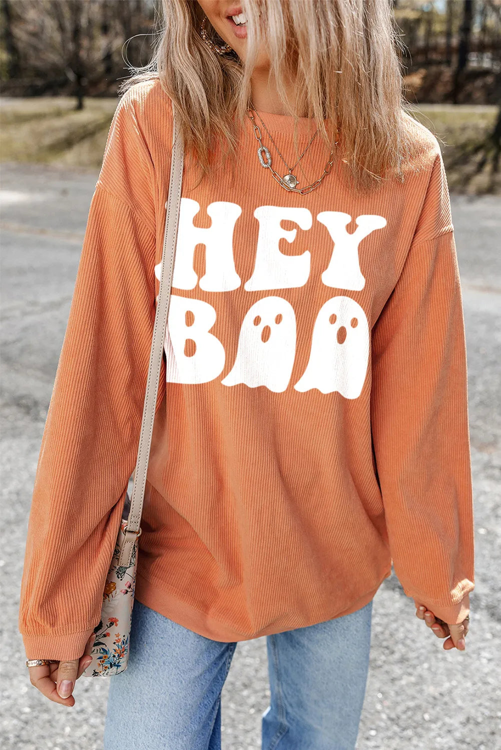 Hey Boo Ghost Women's Graphic Long Sleeve Sweatshirt