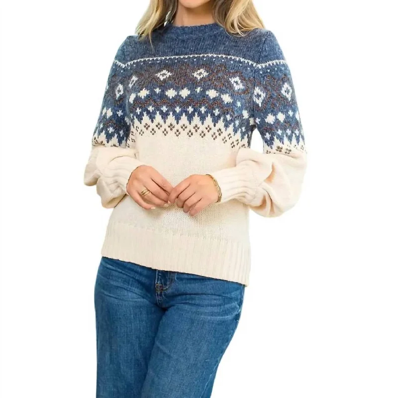 Color Block Sweater In Blue/ivory