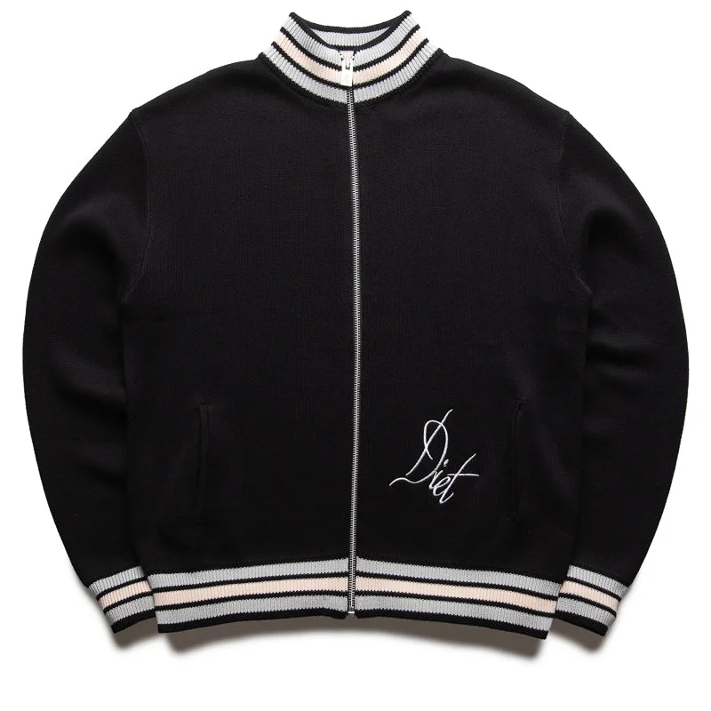 Diet Starts Monday Knitted Script Full Zip Varsity Jacket - Black