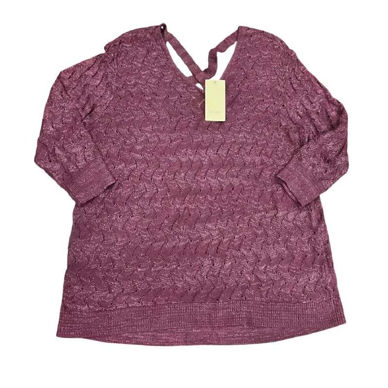 Women's Knit Textured V Neck Sweater In Purple Phlox