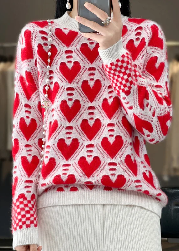 Red Cozy Patchwork Cashmere Knit Sweaters O Neck Spring