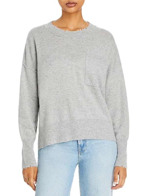 Womens Cashmere Distressed Crewneck Sweater