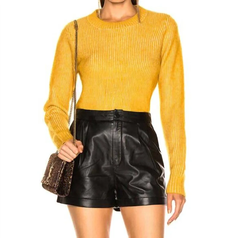 Solid Wool Blend Crew Neck Sweater In Yellow