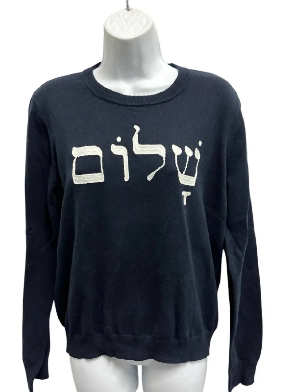 Women's Shalom In Hebrew Sweater In Black