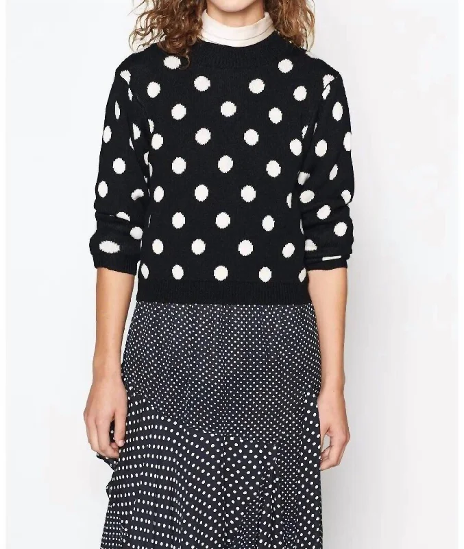 Brettina B Polka Dot Wool Crew Neck Sweater In Black, White