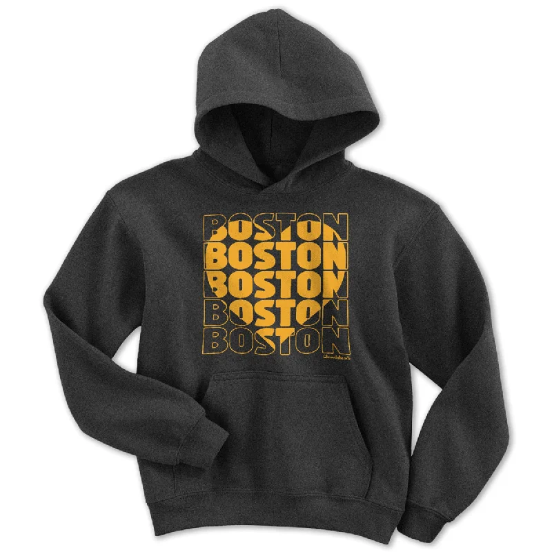 Black & Gold Stacked Boston Heart Youth Hoodie