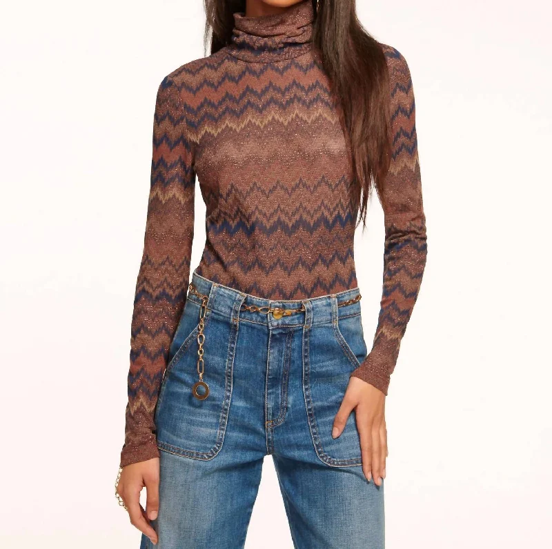 Prudence Turtleneck Sweater In Saddle Chevron