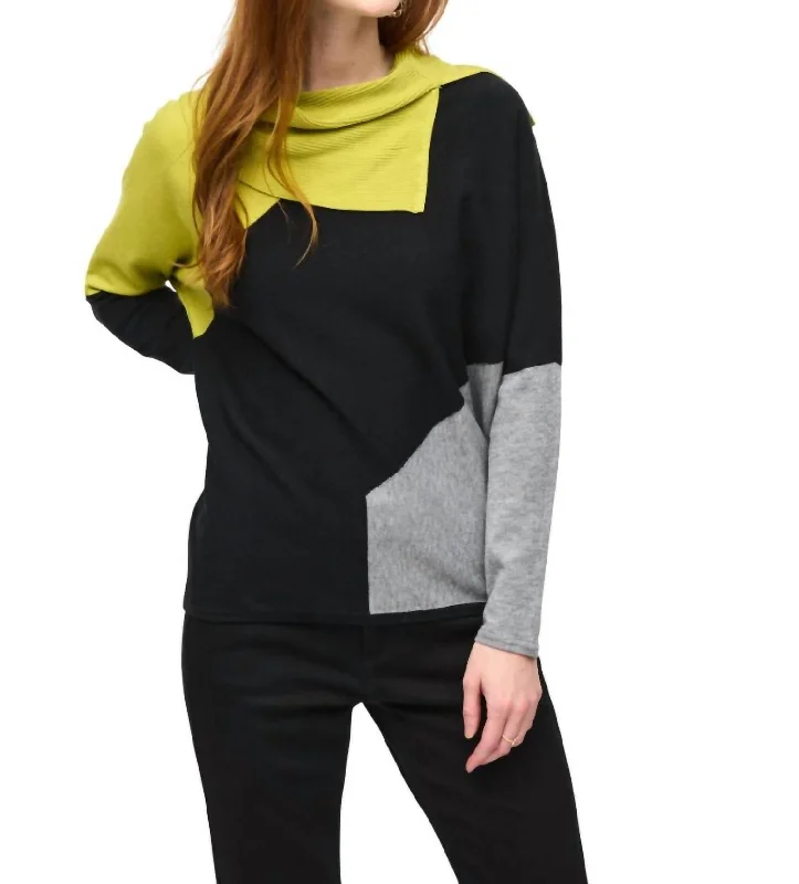 Asymmetrical Sweater In Wasabi/black/grey Melange