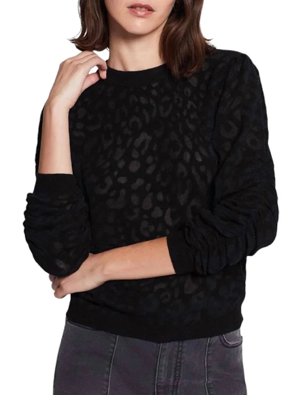 Itana Leopard Burnout Caviar Knit Sweater In Black