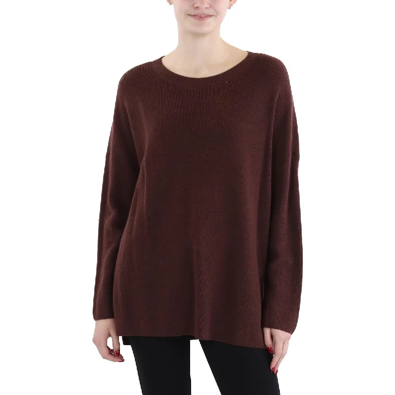 Womens Ribbed Split Hem Crewneck Sweater