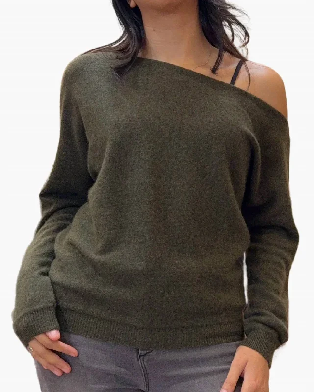 Cashmere Off The Shoulder Sweater In Army