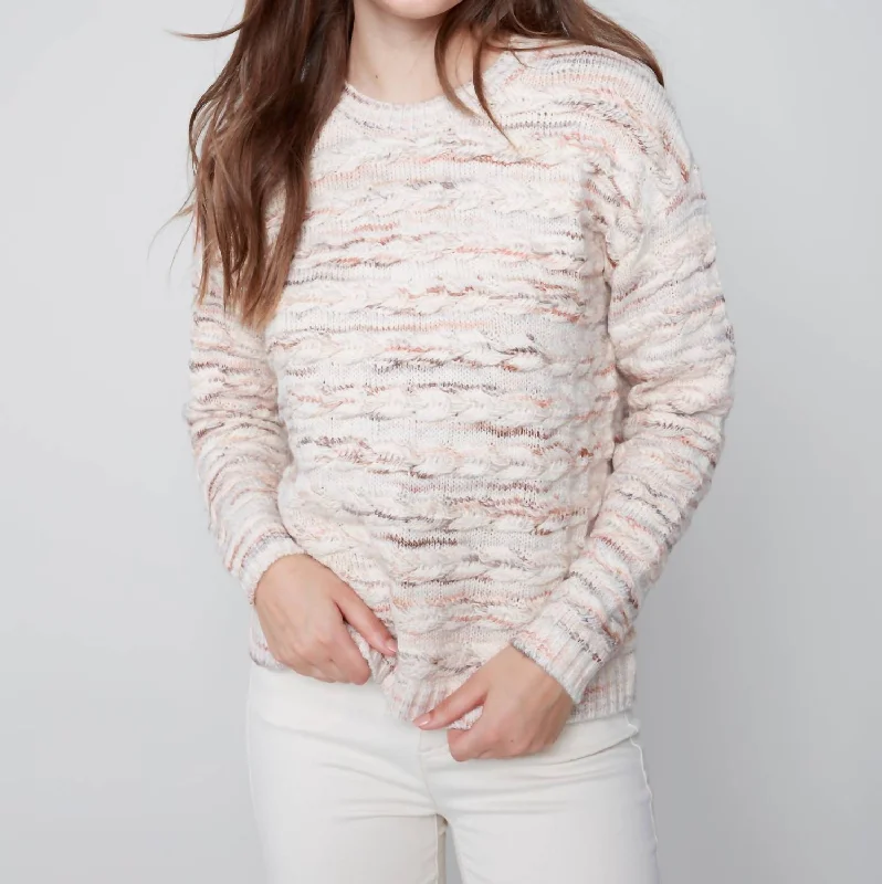 Horizontal Cable Design Sweater In Powder