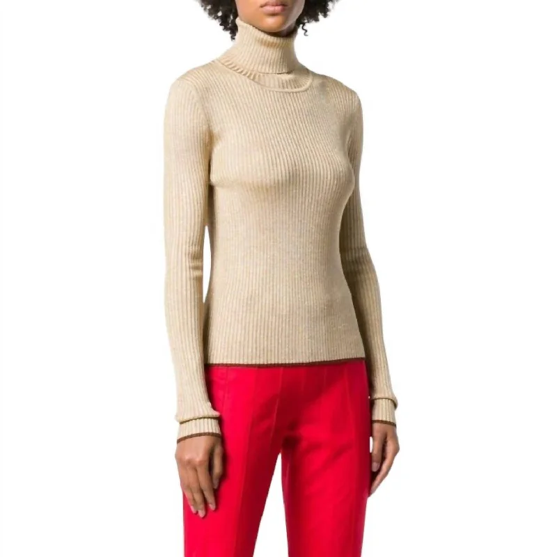 Glitter Turtleneck Knit Sweater In Gold