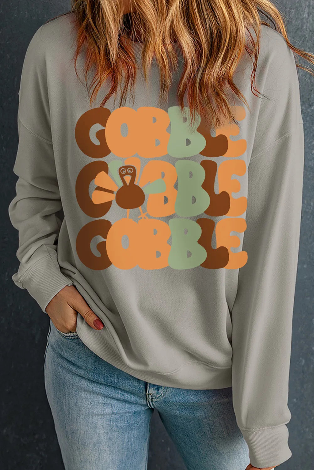 Gobble Gobble Gobble Women's Long Sleeve Thanksgiving Graphic Sweatshirt