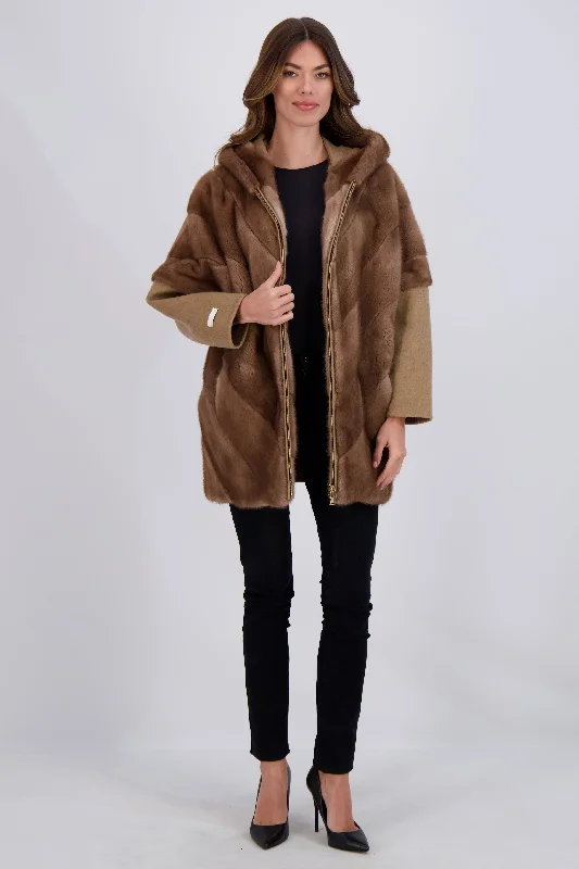 Chevron Mink Parka with Cashmere Sleeves