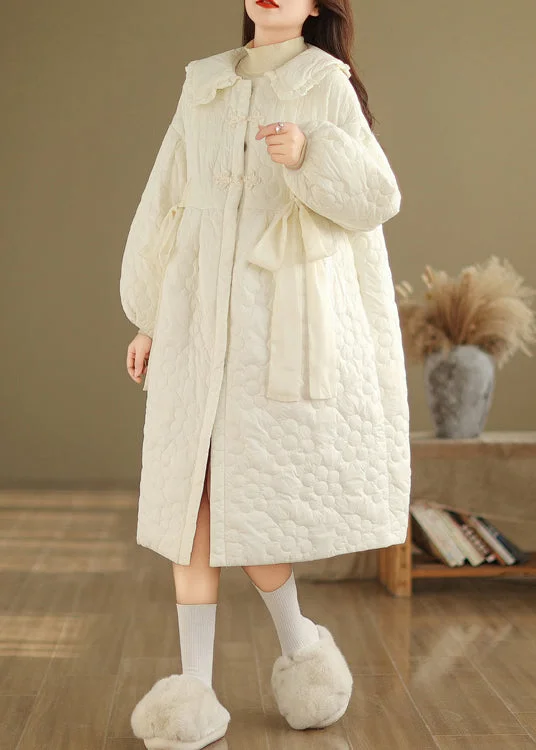 Cute Beige Peter Pan Collar Fine Cotton Filled Coat Lantern Sleeve