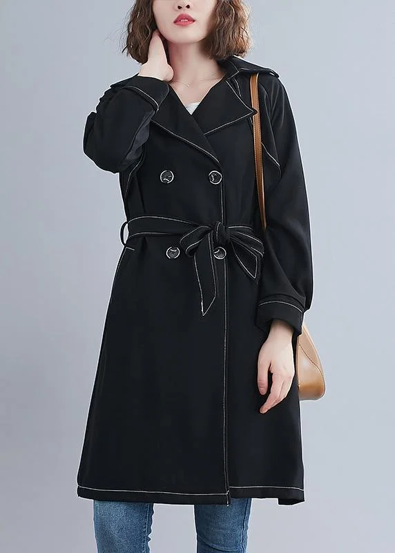 Diy Black Crane Coats Pattern Collar Sashes Spring Outwear