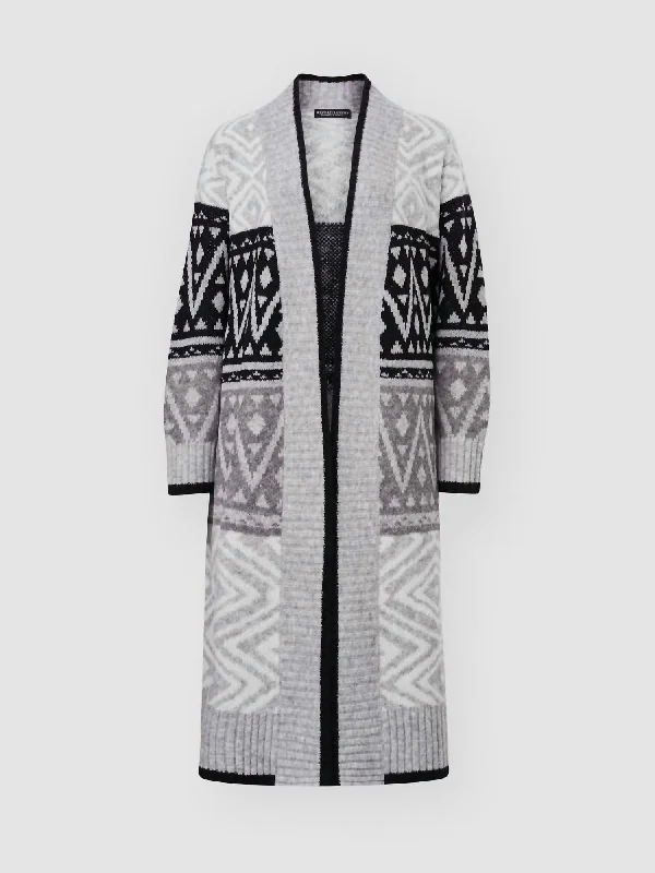 Intarsia Knitted V-Neck Cardigan In Black Creme