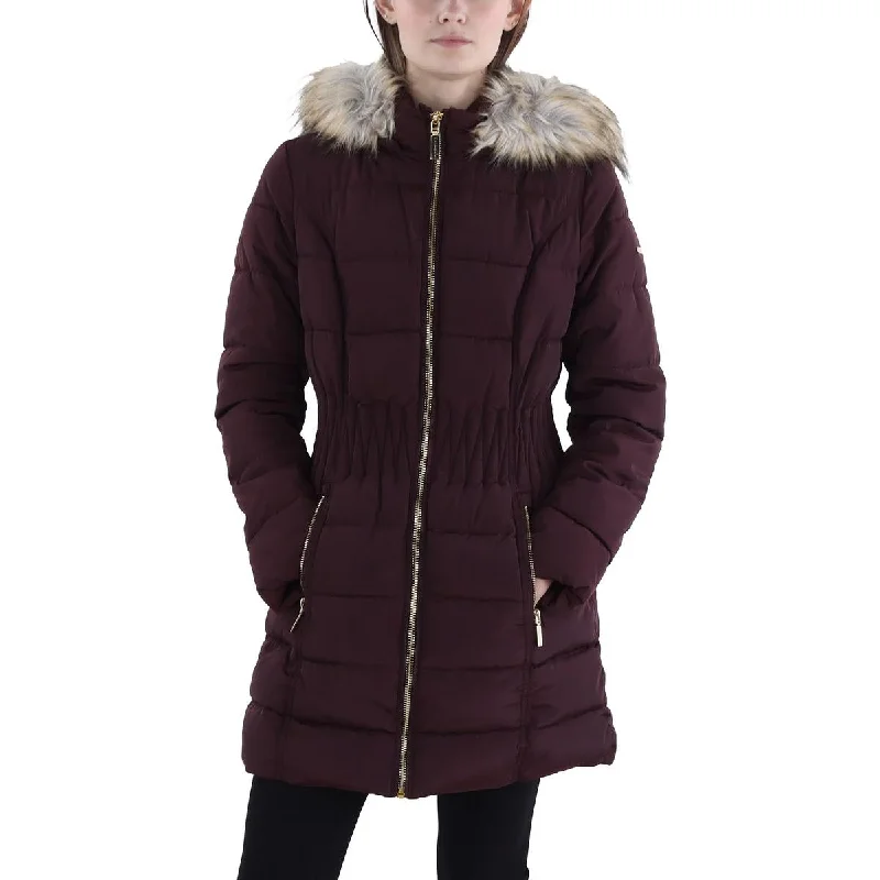 Womens Faux Fur Trim Hooded Puffer Jacket