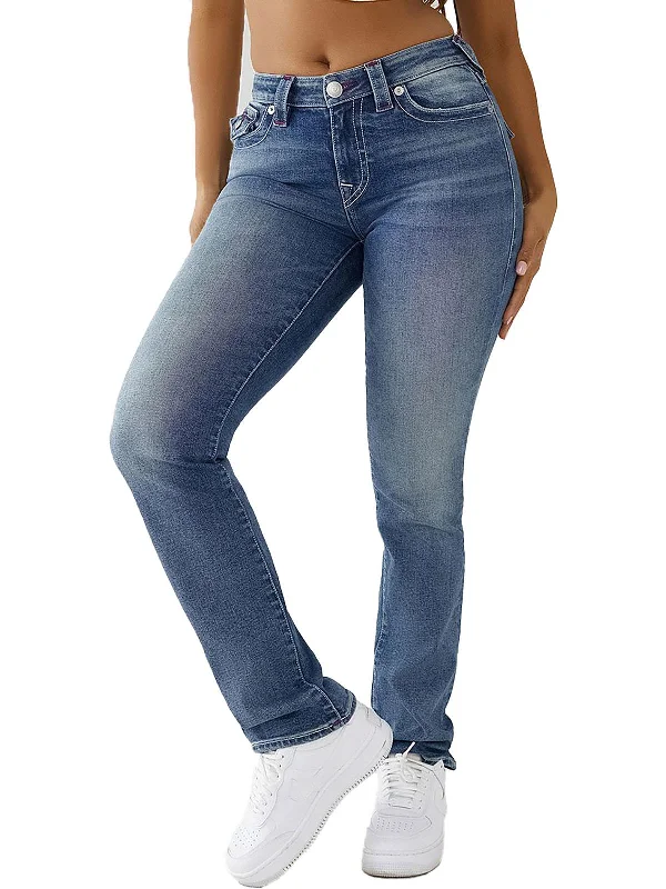 Billie Womens Mid-Rise Stretch Straight Leg Jeans