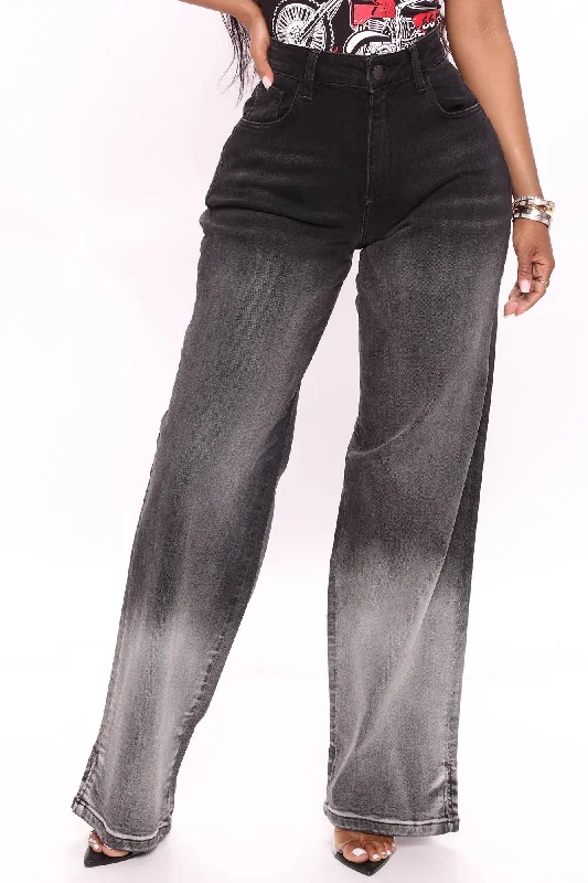 KittenAlarm - Ombre All Day Slit Hem Wide Leg Jeans - Black