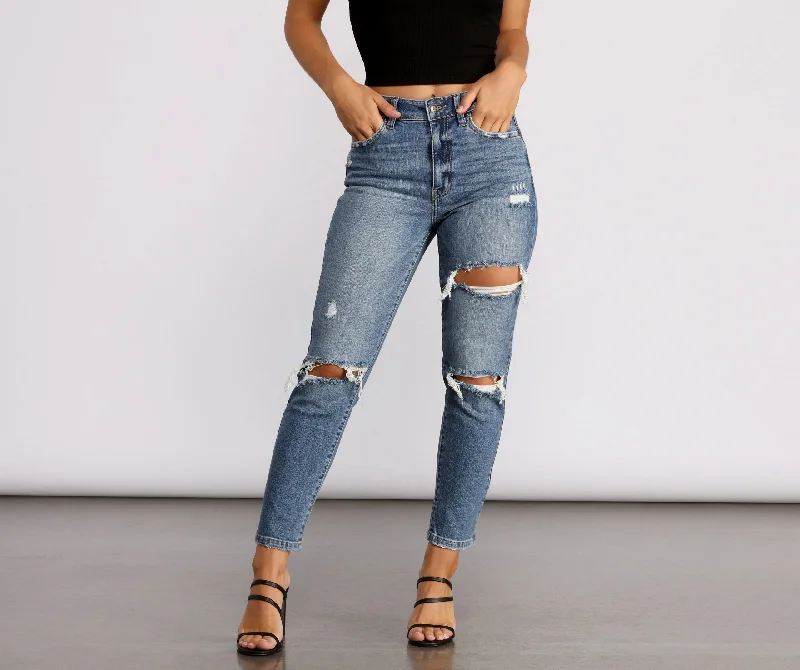 KittenAlarm - Tobi High Rise Distressed Mom Jeans