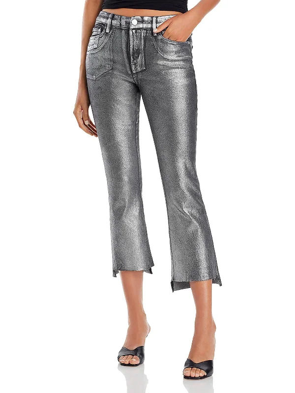 Womens Coated Cropped Bootcut Jeans