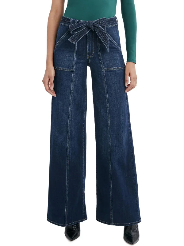 Womens Denim Belted Bootcut Jeans