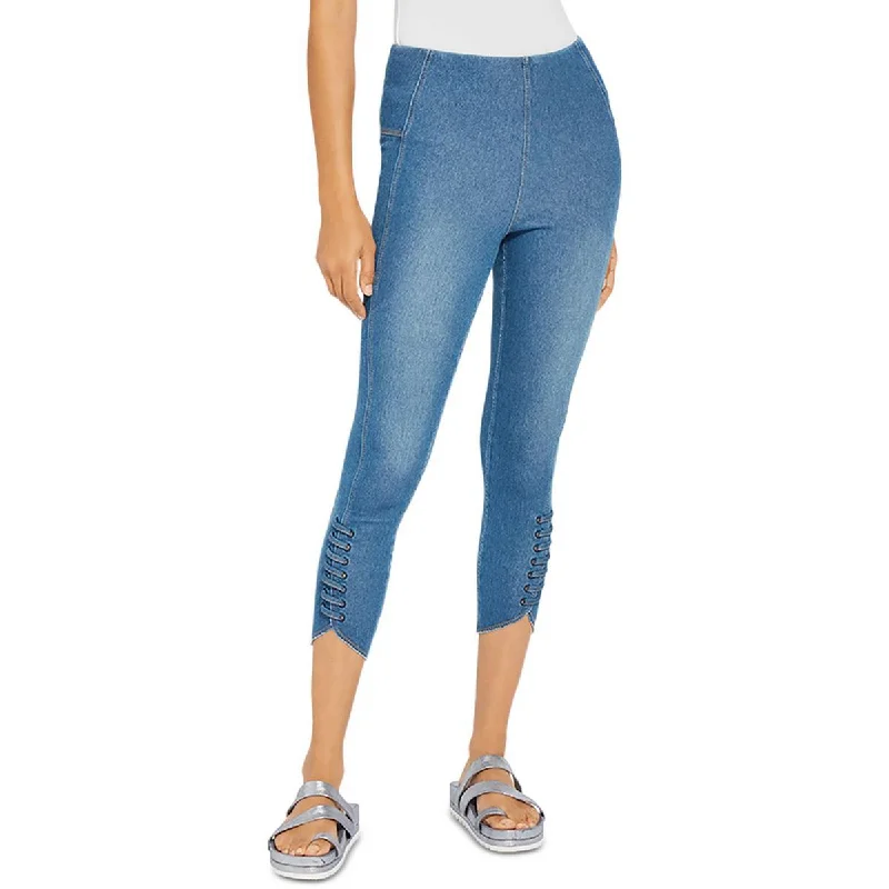 Womens Denim Lace-Leg Jeggings