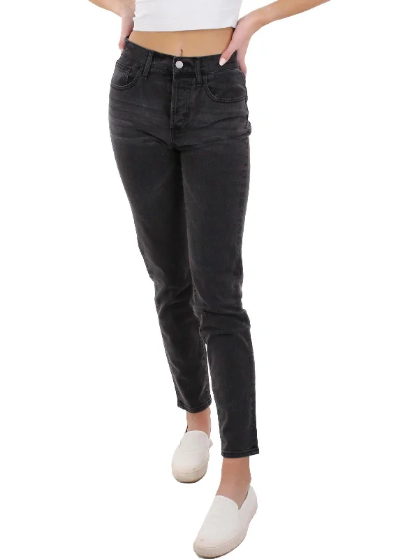 Womens High Rise Button Fly Straight Leg Jeans