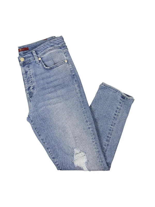 Womens High Rise Distressed Skinny Jeans