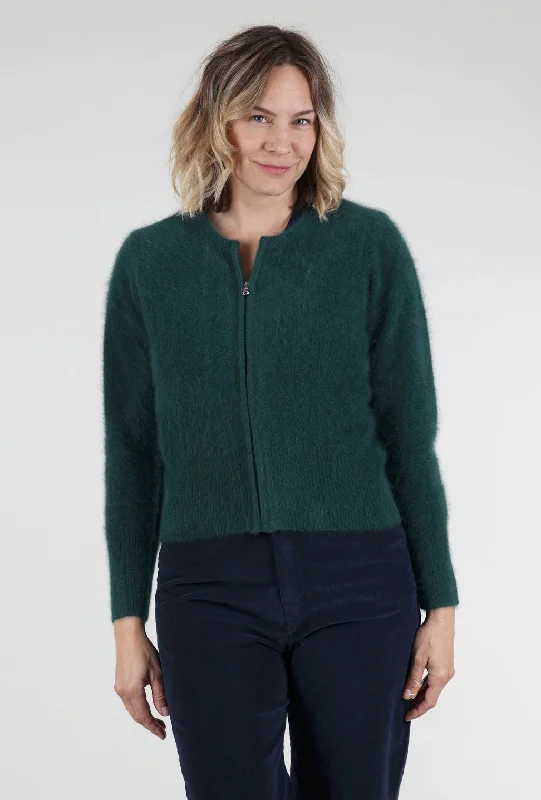 Raccoon Fiber Zipped Cardie, Emerald