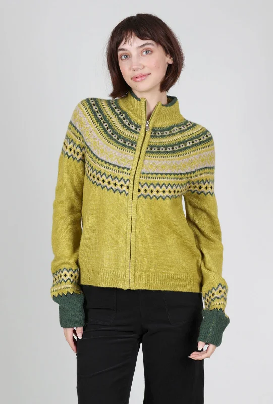 Fair Isle Zip Cardie, Chartreuse