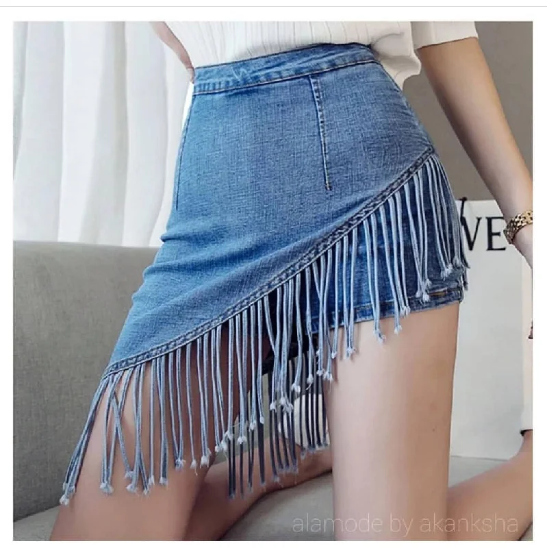 Fringes Denim Skirt