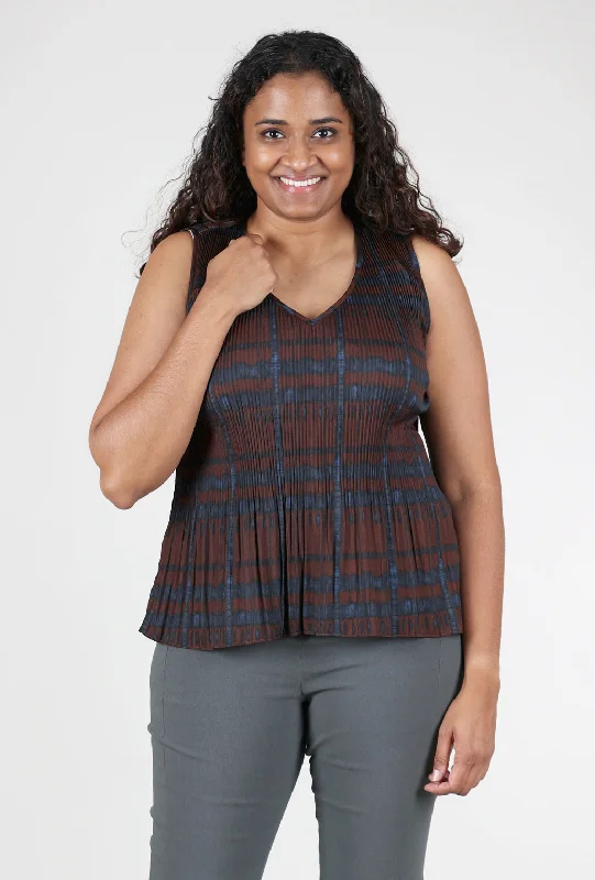 Pleat Print Top, Cocoa