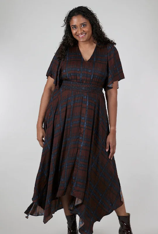 Printed Unbalanced Maxi Dress, Cocoa