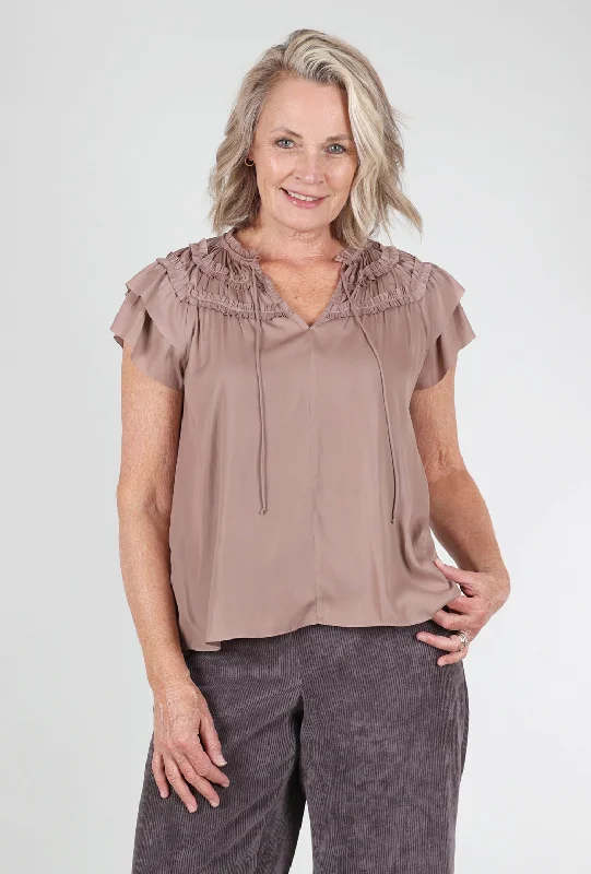 Ruffle Detail S/L Sateen Top, Dusty Orchid