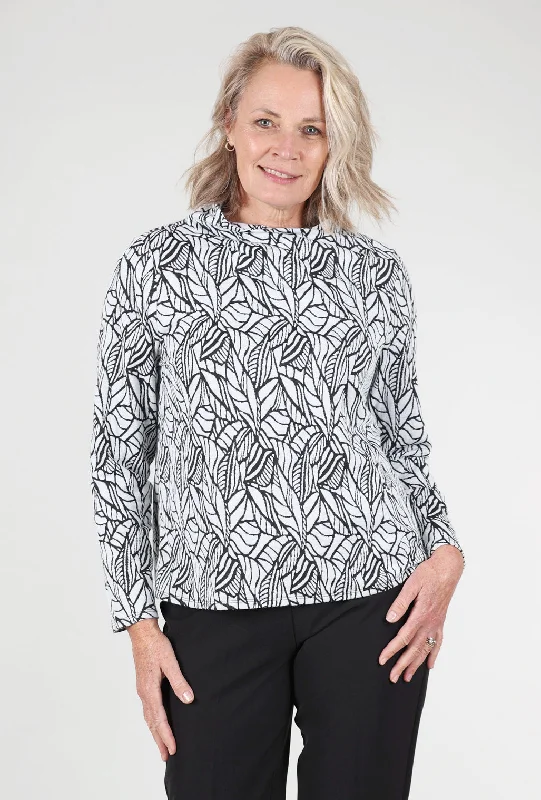 Falling Leaves Jacquard Wrap-Neck Top, Putty/Black