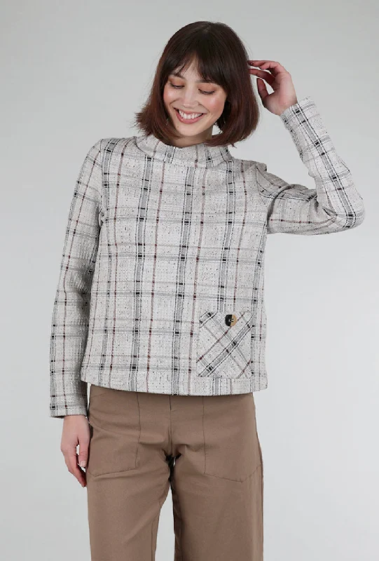 Speckle Knit Plaid Pullover, Putty