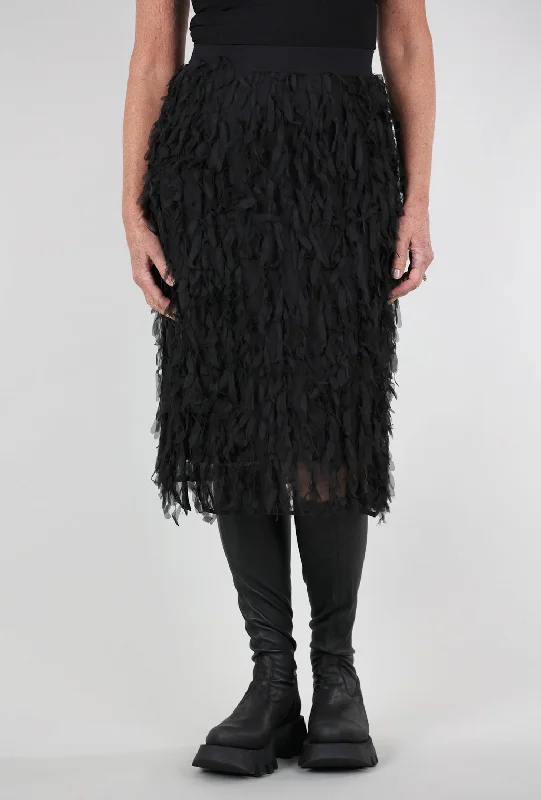 Chiffon Fringe Skirt, Black