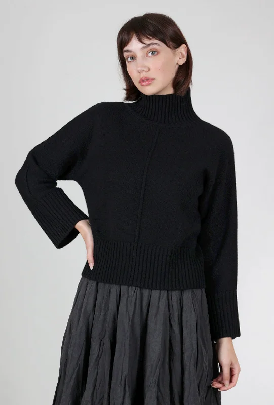 Luxe Cashmere Rib Trim Mockneck, Black