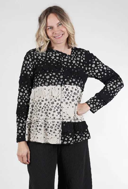 Dimensional Knit Mix Top, Black/Tan