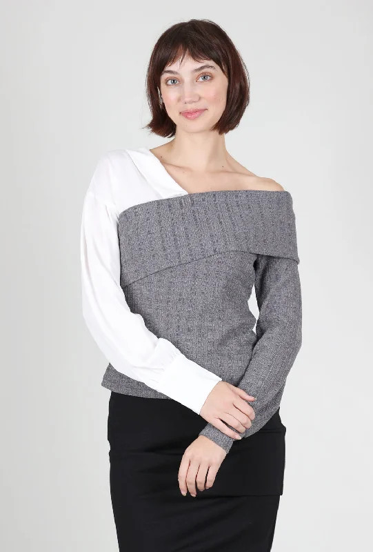 Mixed Media Off Shoulder Top, Gray