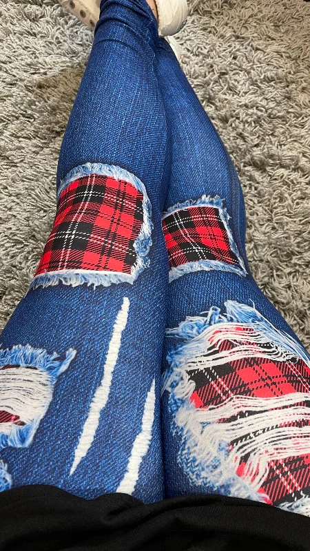 Red Patched Plaid Legging