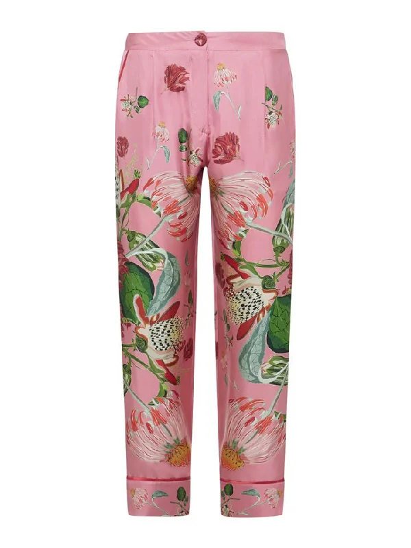 FRANCO FERRARI - ALOE SILK TROUSER IN PINK DAISIES