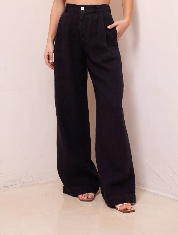 Pleated Wide Leg Linen Trouser