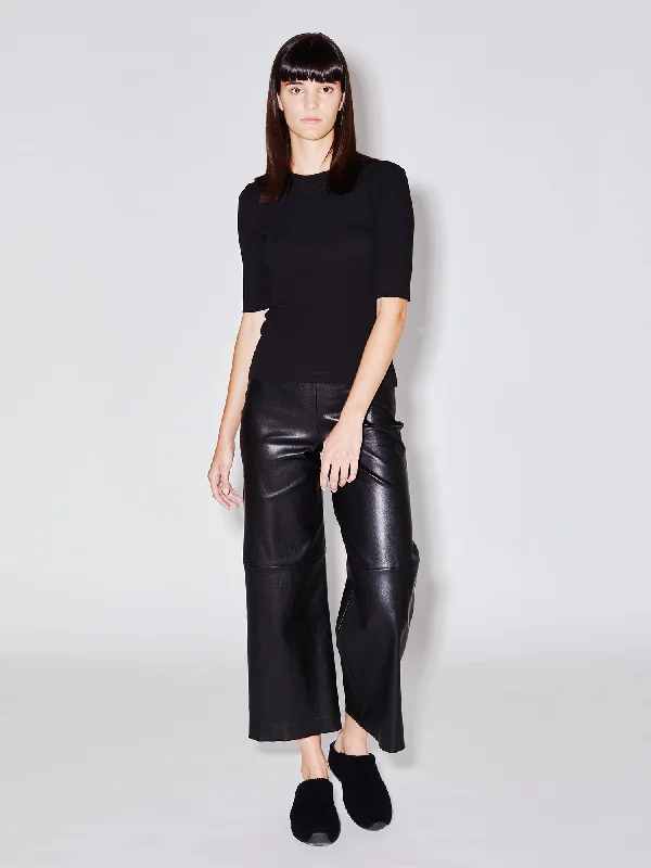 Pull On Cropped Straight Leather Pant