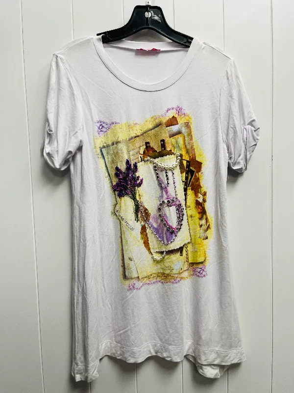 Top Short Sleeve By blue girl follies In Purple & White, Size: S