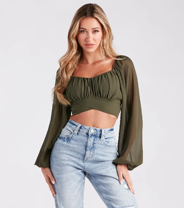 Fashion Reputation Chiffon Tie-Back Crop Top