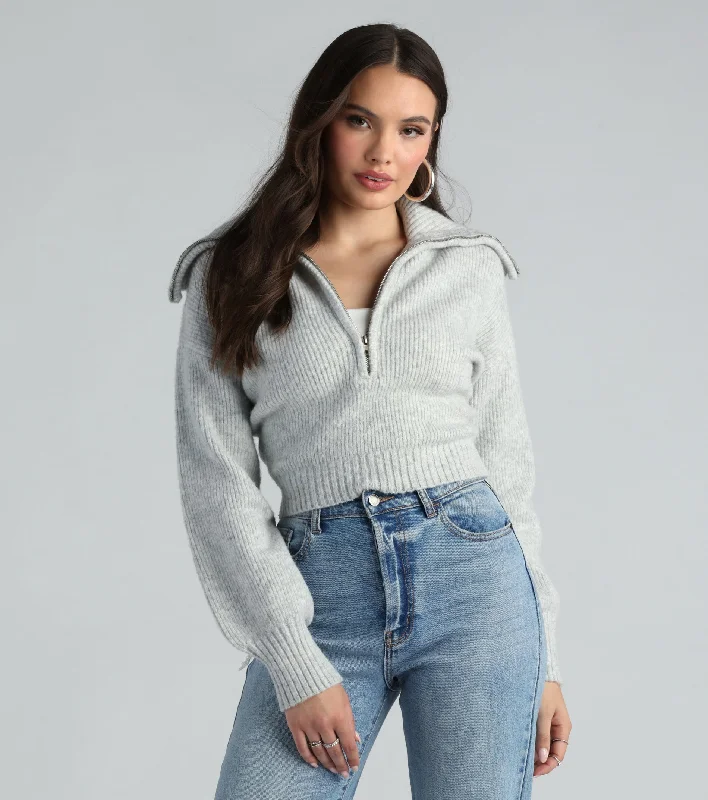 Give Me Cozy Half-Zip Fuzzy Knit Crop Sweater